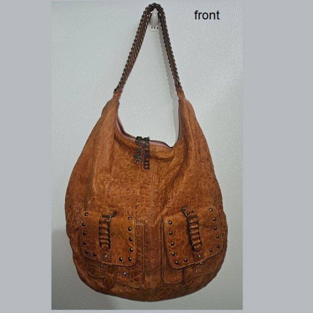 Charm and Luck Brown Pebbled Leather Hobo Shoulder bag Purse Vintage